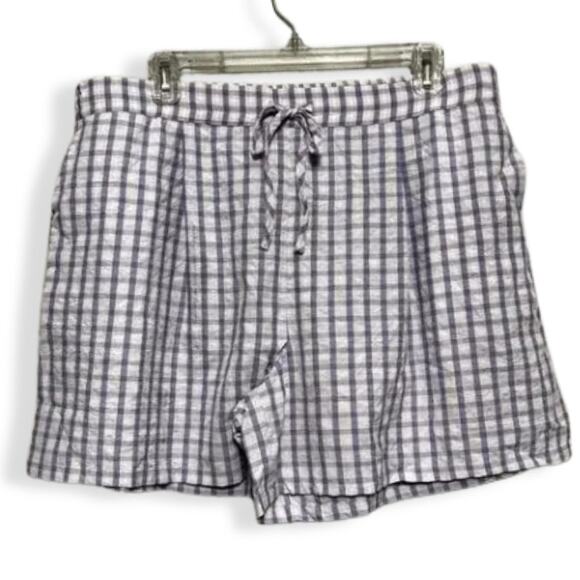 Riley & Rae Pull On Shorts Checkered Drawstring Side Pockets Purple White XL NWT - Picture 1 of 9